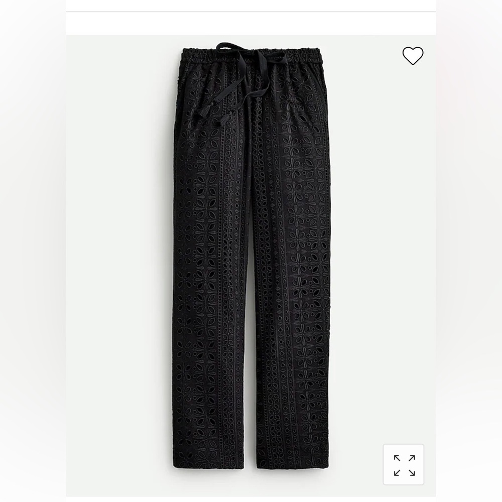 NWT J. Crew Pull-on Easy Pant in Black Cotton Eyelet Size 12